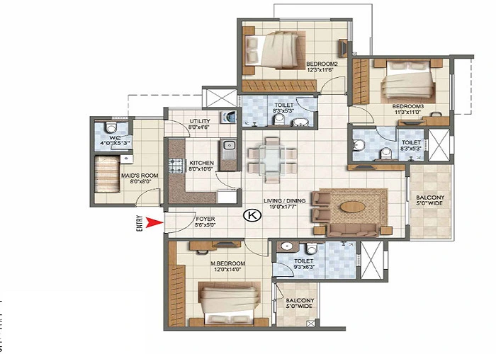 Prestige Pallavaram Gardens 4 BHK Floor Plan