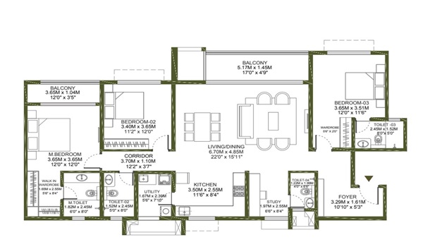 Featured Image of Prestige Avon 3.5 BHK Apartment Floor Plan