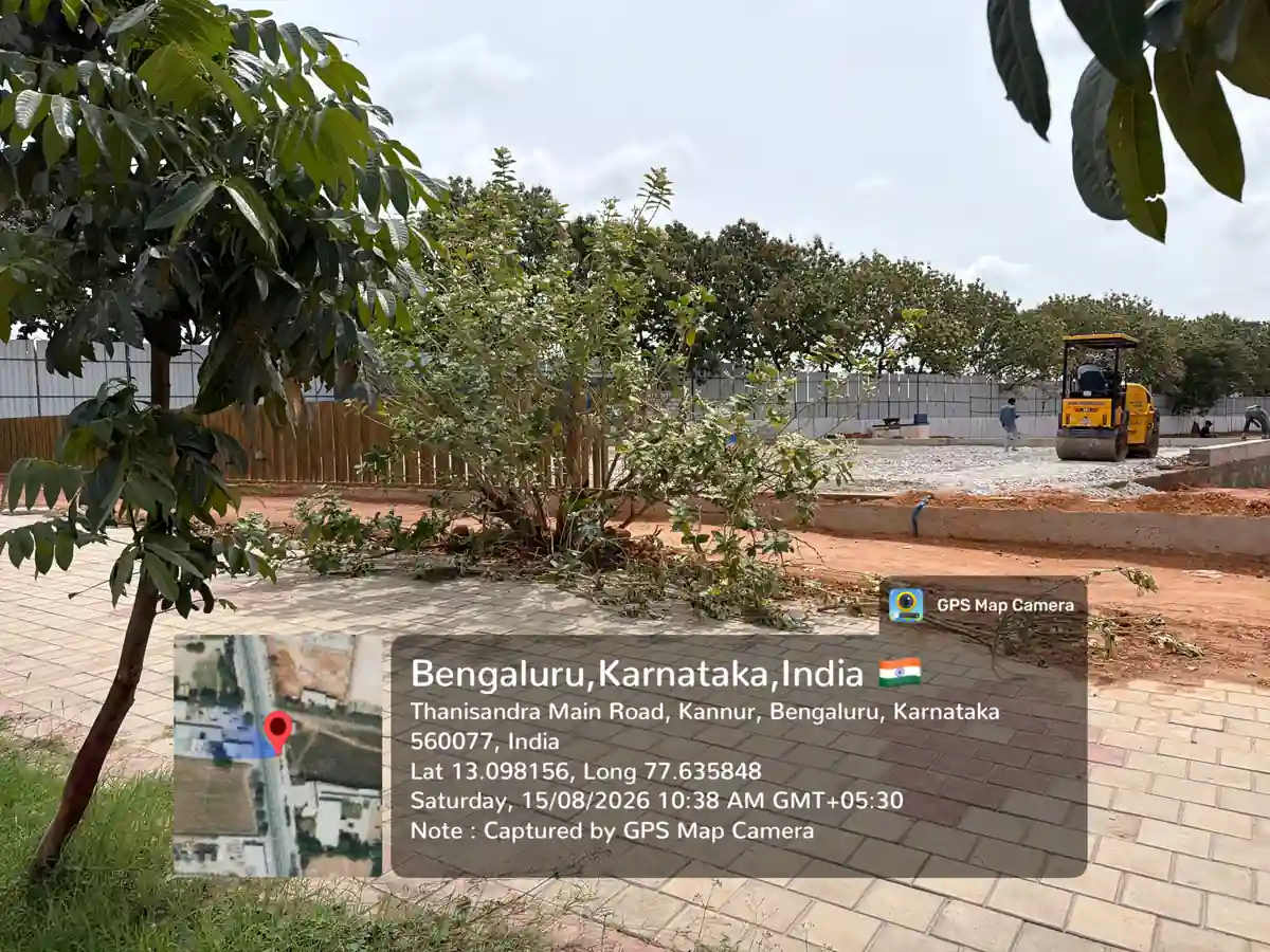 Featured Image of Prestige Avon Sales Office - paved forecourt and boundary at the site entrance, GPS-stamped Thanisandra Main Road